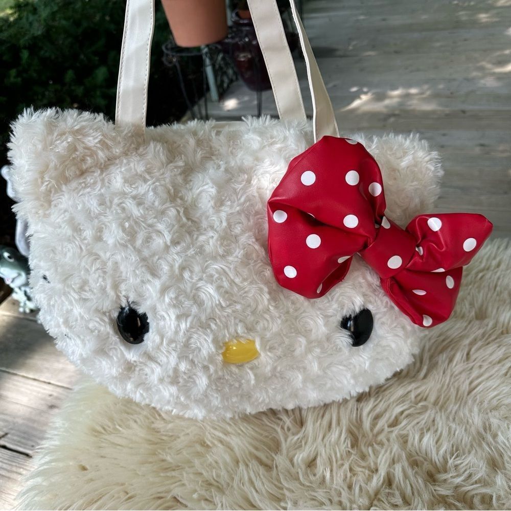Hello Kitty Fluffy White Bag with Red Polka Dot Bow